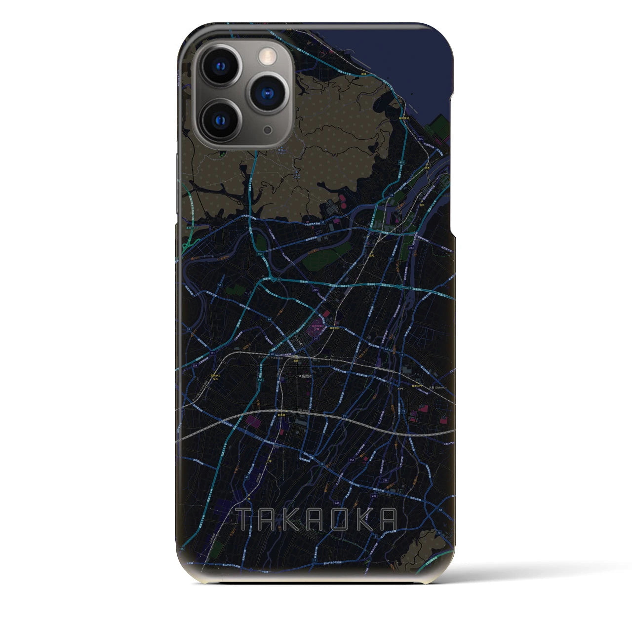 【高岡】地図柄iPhoneケース（バックカバータイプ・ブラック）iPhone 11 Pro Max 用