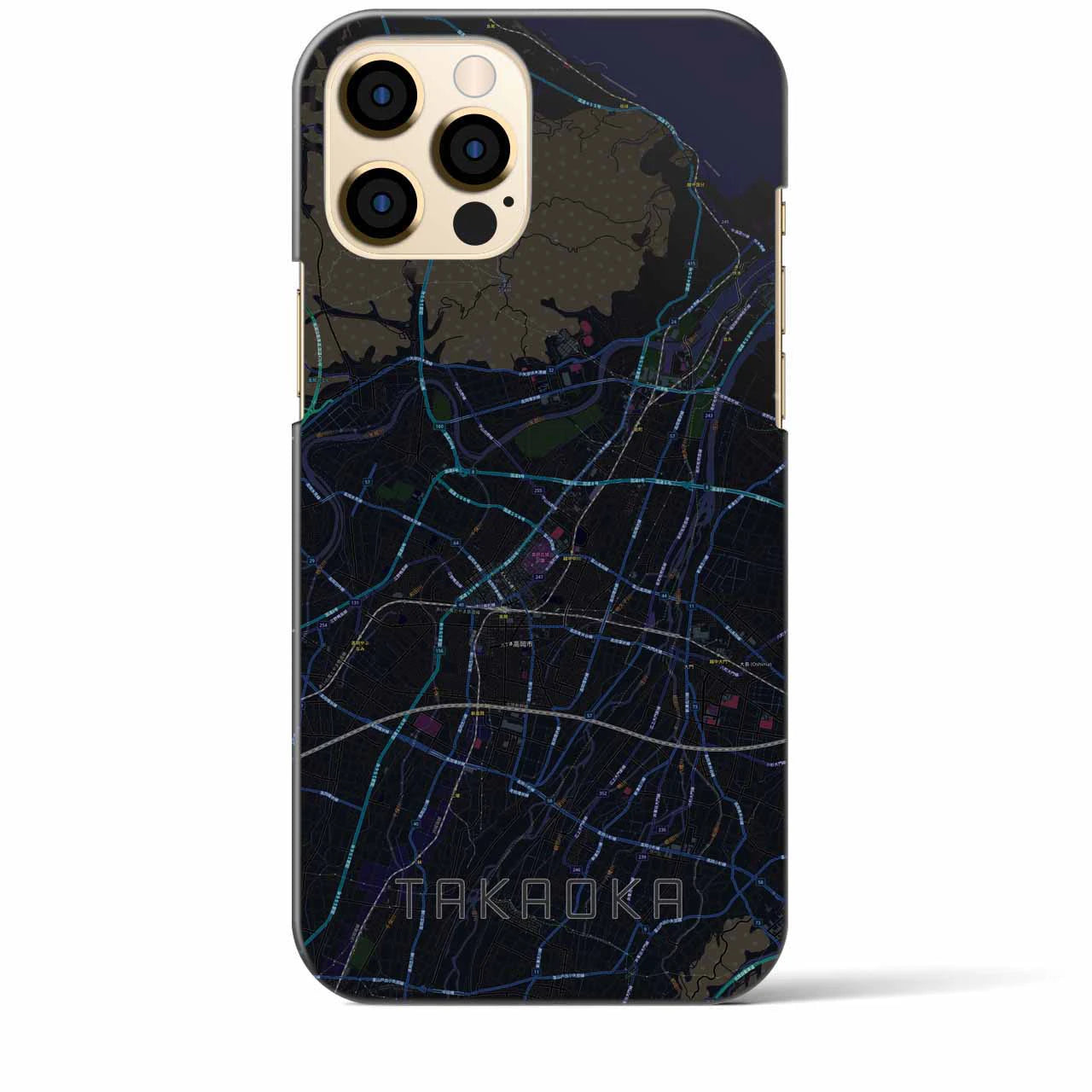 【高岡】地図柄iPhoneケース（バックカバータイプ・ブラック）iPhone 12 Pro Max 用