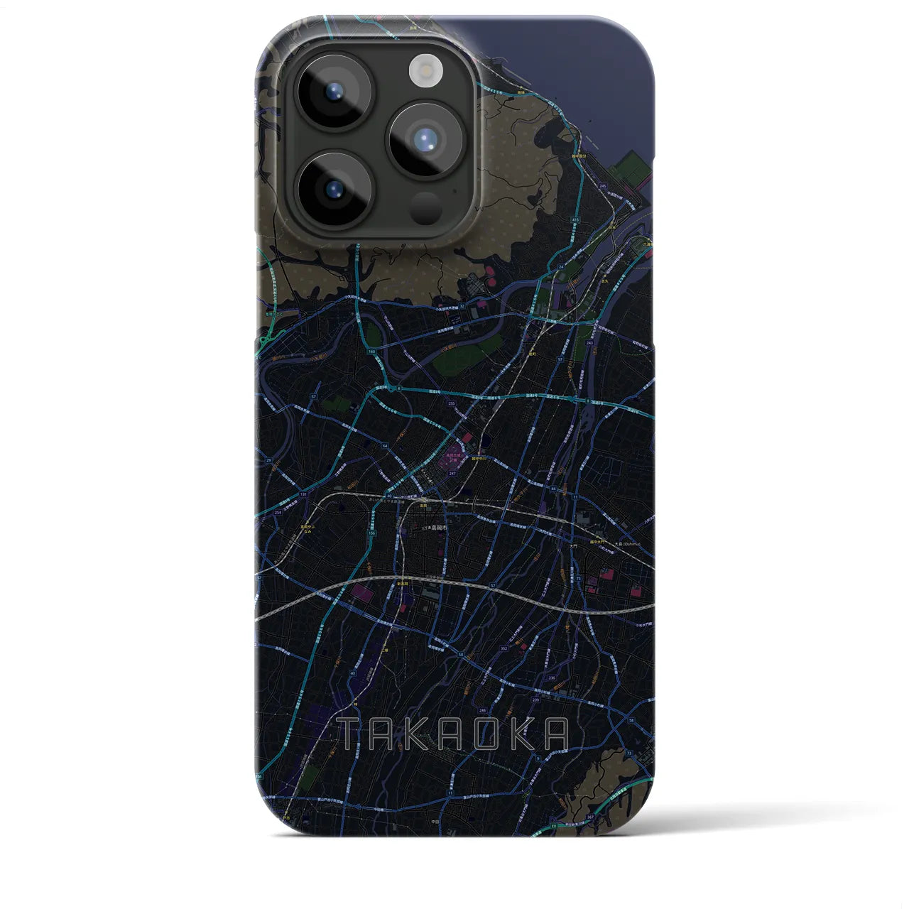 【高岡】地図柄iPhoneケース（バックカバータイプ・ブラック）iPhone 15 Pro Max 用