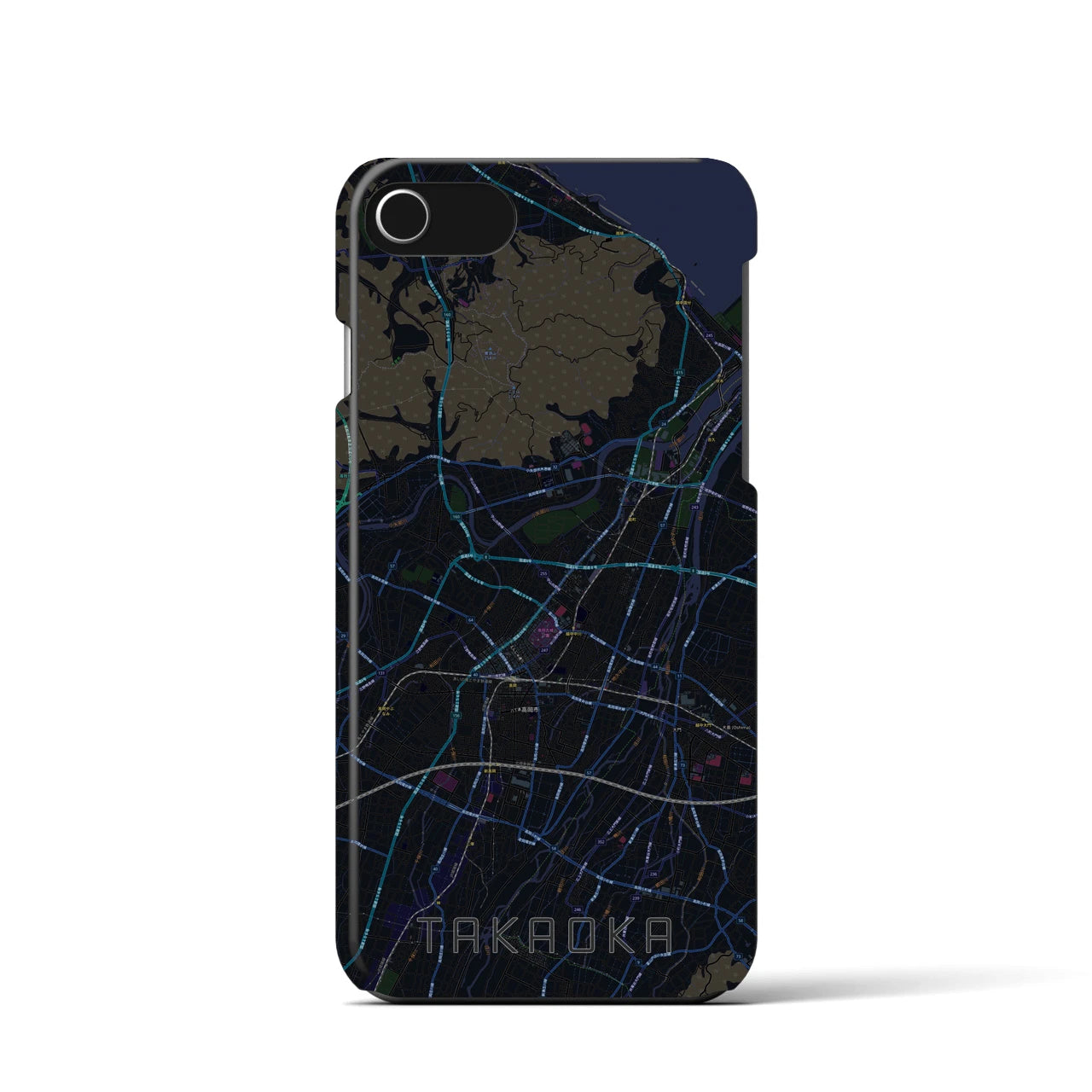 【高岡】地図柄iPhoneケース（バックカバータイプ・ブラック）iPhone SE（第3 / 第2世代） / 8 / 7 / 6s / 6 用