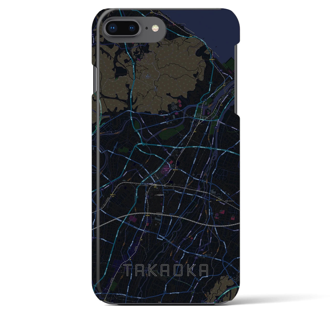 【高岡】地図柄iPhoneケース（バックカバータイプ・ブラック）iPhone 8Plus /7Plus / 6sPlus / 6Plus 用