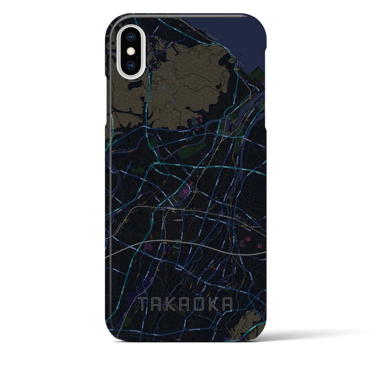 【高岡】地図柄iPhoneケース（バックカバータイプ・ブラック）iPhone XS Max 用