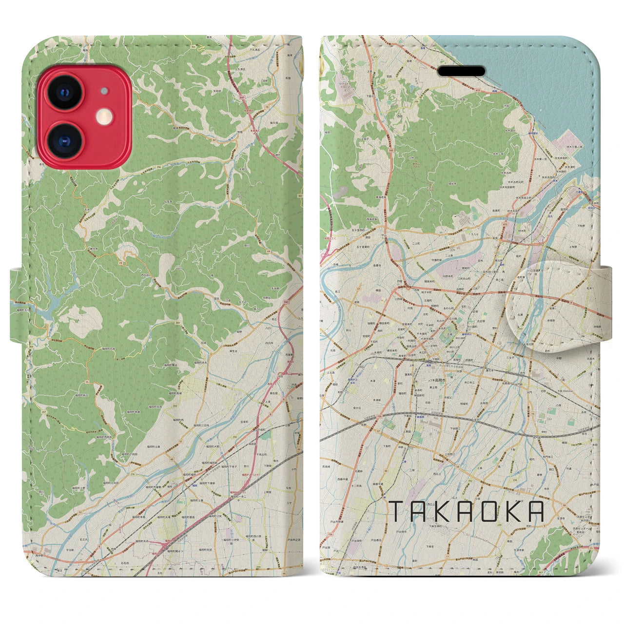 【高岡（富山県）】地図柄iPhoneケース（手帳タイプ）ナチュラル・iPhone 11 用