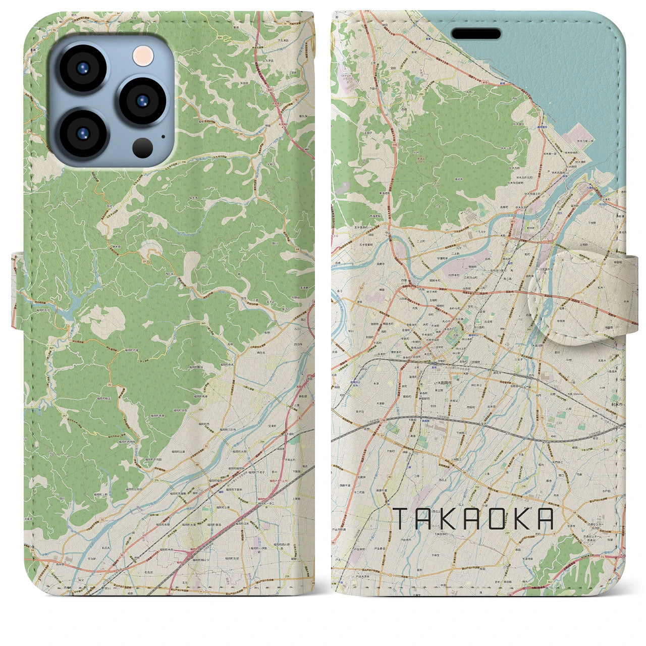 【高岡】地図柄iPhoneケース（手帳両面タイプ・ナチュラル）iPhone 13 Pro Max 用