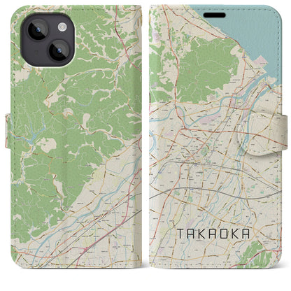 【高岡（富山県）】地図柄iPhoneケース（手帳タイプ）ナチュラル・iPhone 14 Plus 用