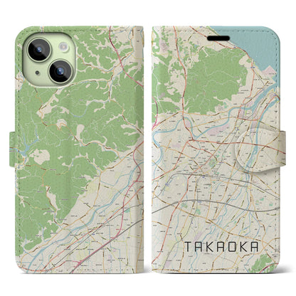 【高岡（富山県）】地図柄iPhoneケース（手帳タイプ）ナチュラル・iPhone 15 用