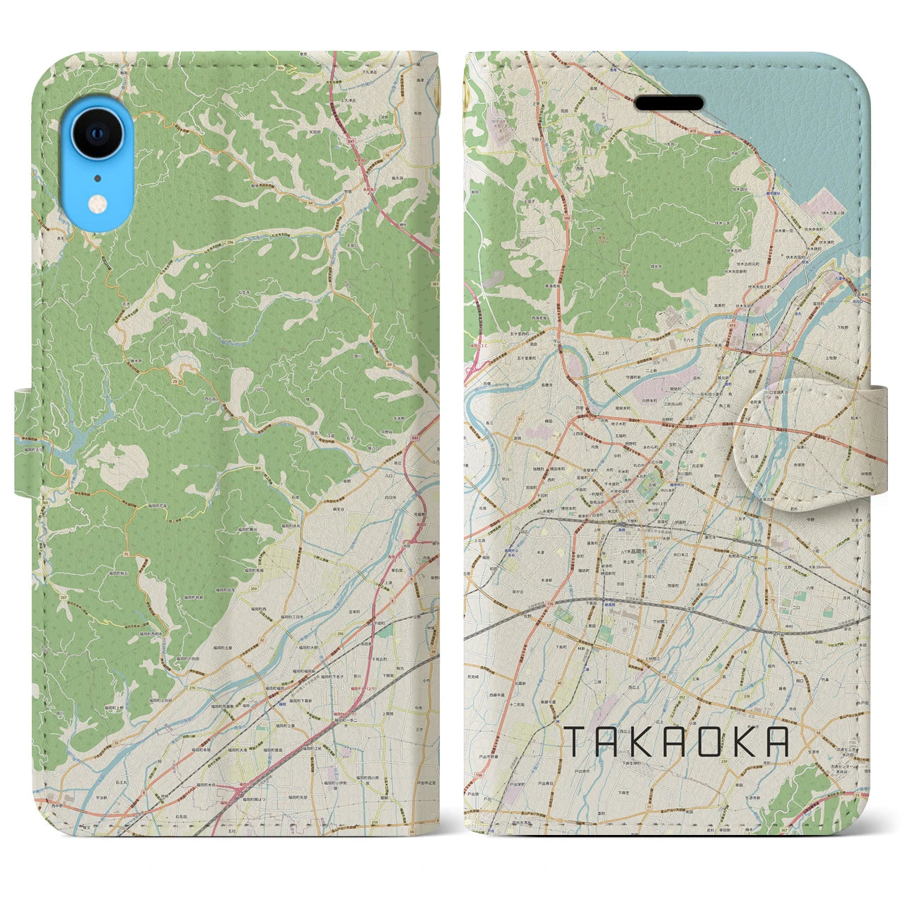 【高岡】地図柄iPhoneケース（手帳両面タイプ・ナチュラル）iPhone XR 用