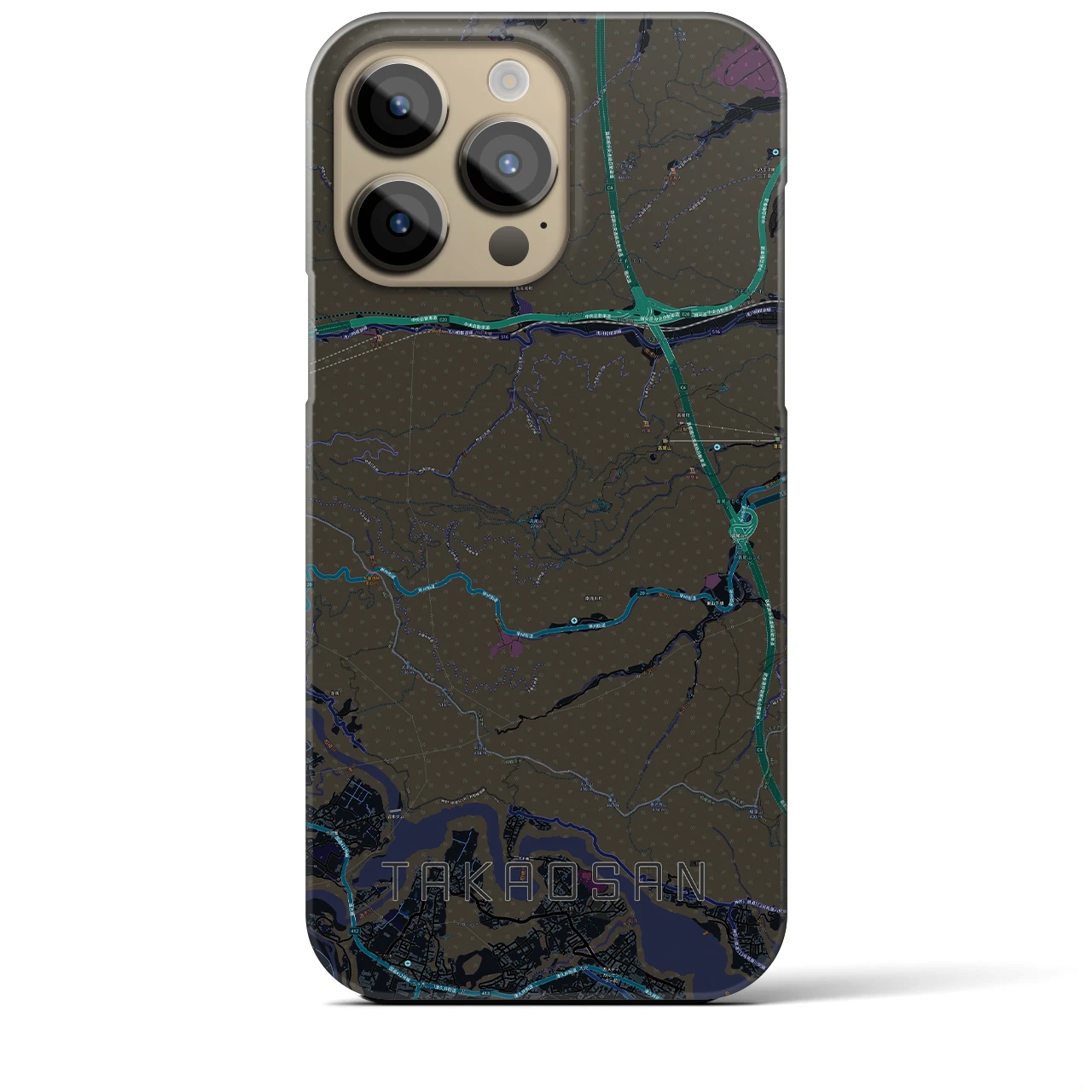 【高尾山】地図柄iPhoneケース（バックカバータイプ・ブラック）iPhone 14 Pro Max 用