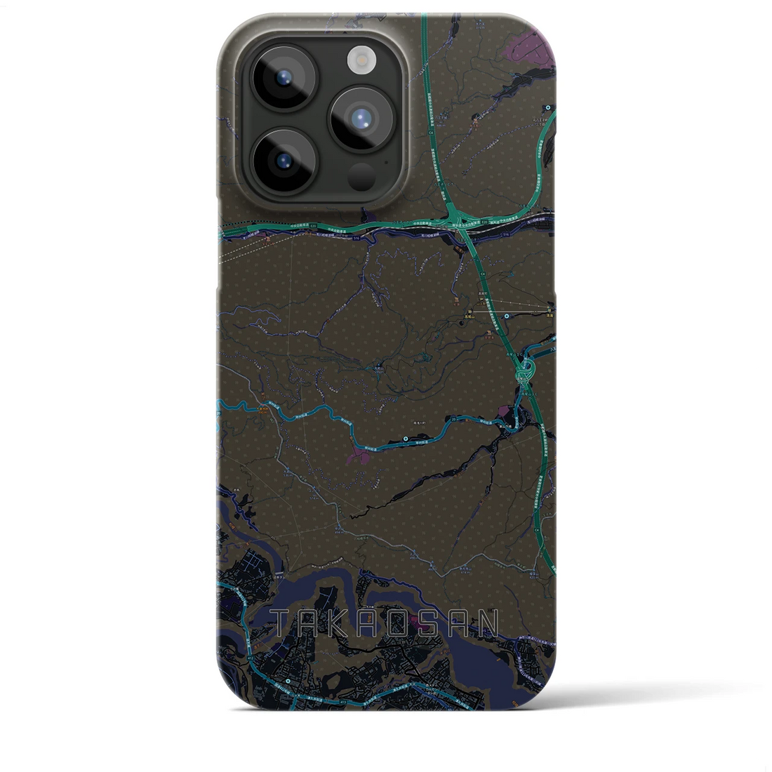 【高尾山】地図柄iPhoneケース（バックカバータイプ・ブラック）iPhone 15 Pro Max 用
