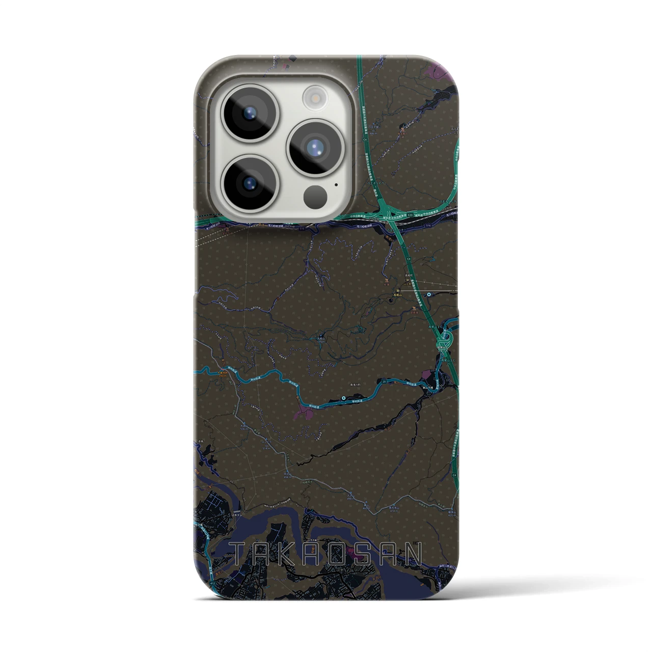 【高尾山】地図柄iPhoneケース（バックカバータイプ・ブラック）iPhone 15 Pro 用