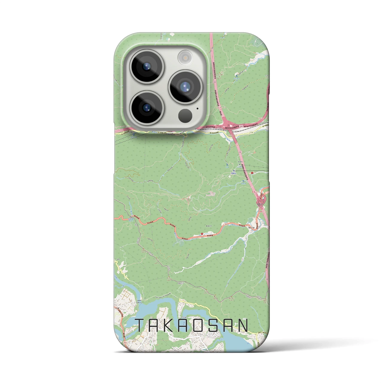 【高尾山】地図柄iPhoneケース（バックカバータイプ・ナチュラル）iPhone 15 Pro 用