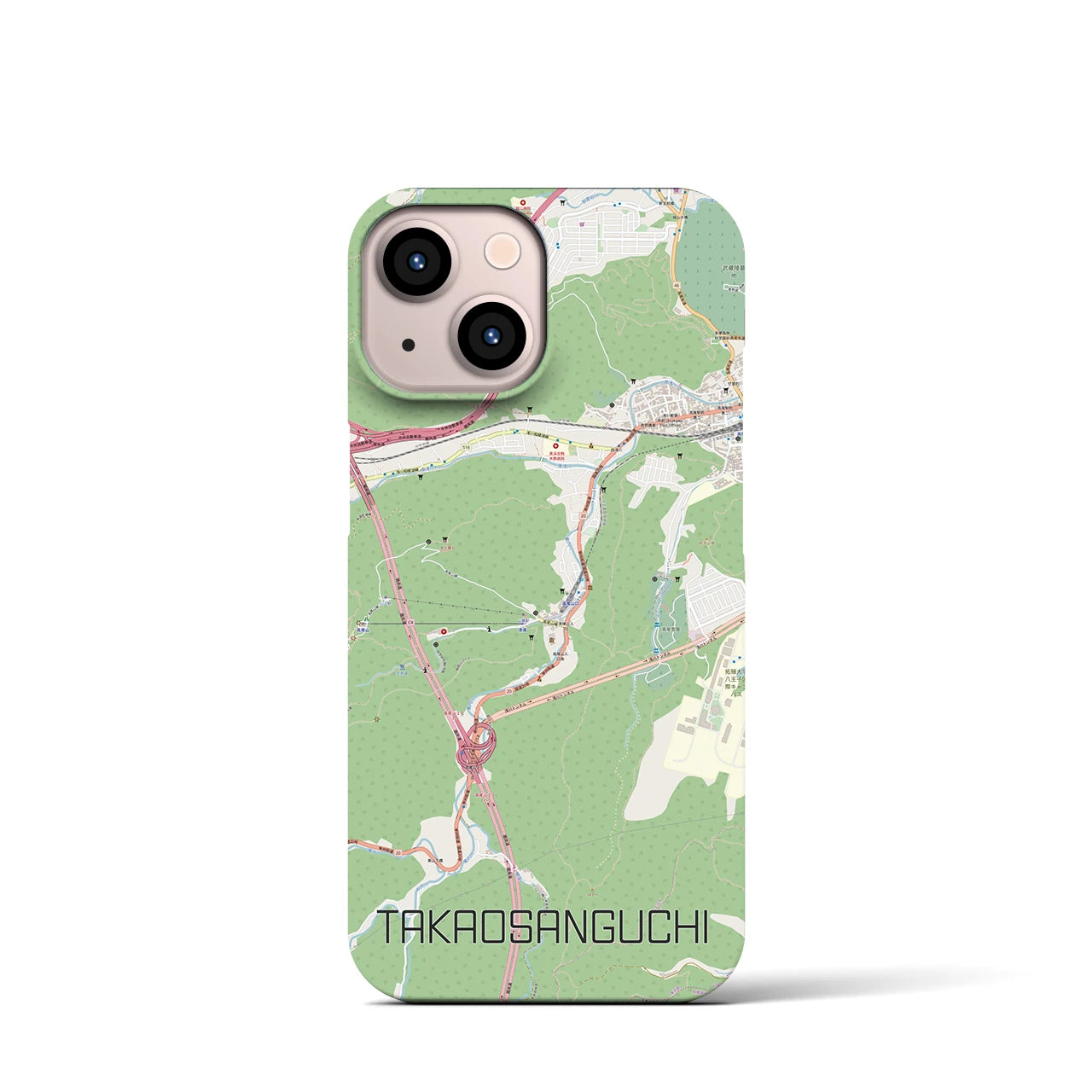 【高尾山口】地図柄iPhoneケース（バックカバータイプ・ナチュラル）iPhone 13 mini 用