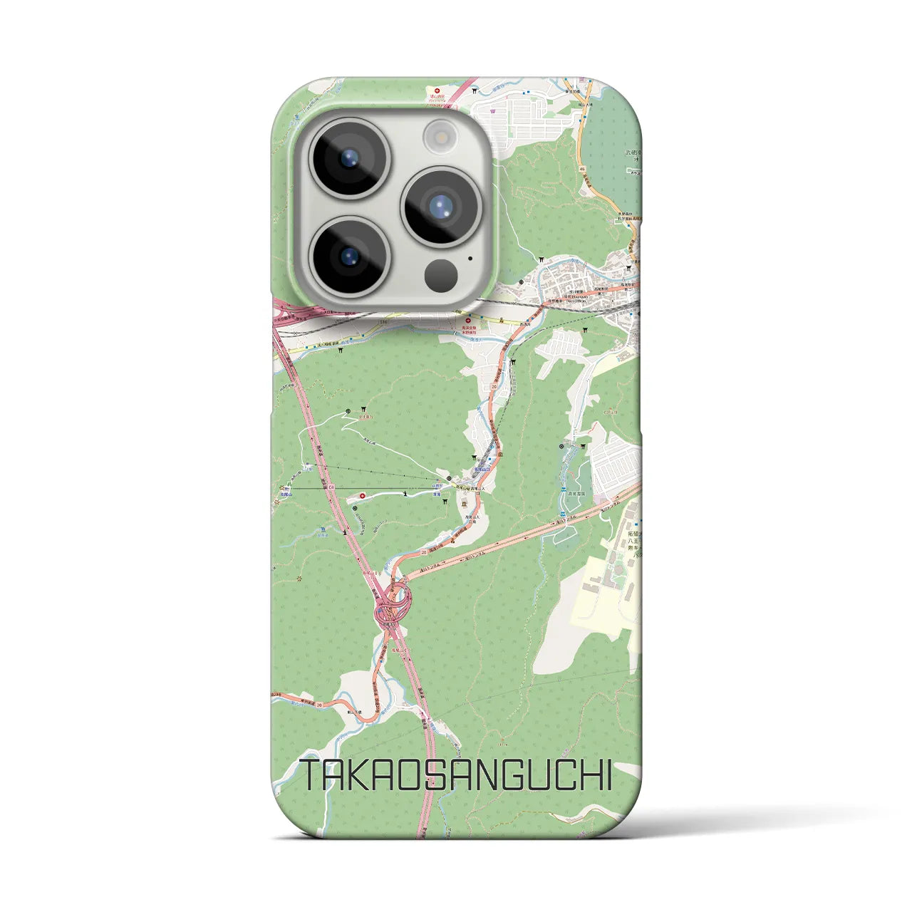 【高尾山口】地図柄iPhoneケース（バックカバータイプ・ナチュラル）iPhone 15 Pro 用