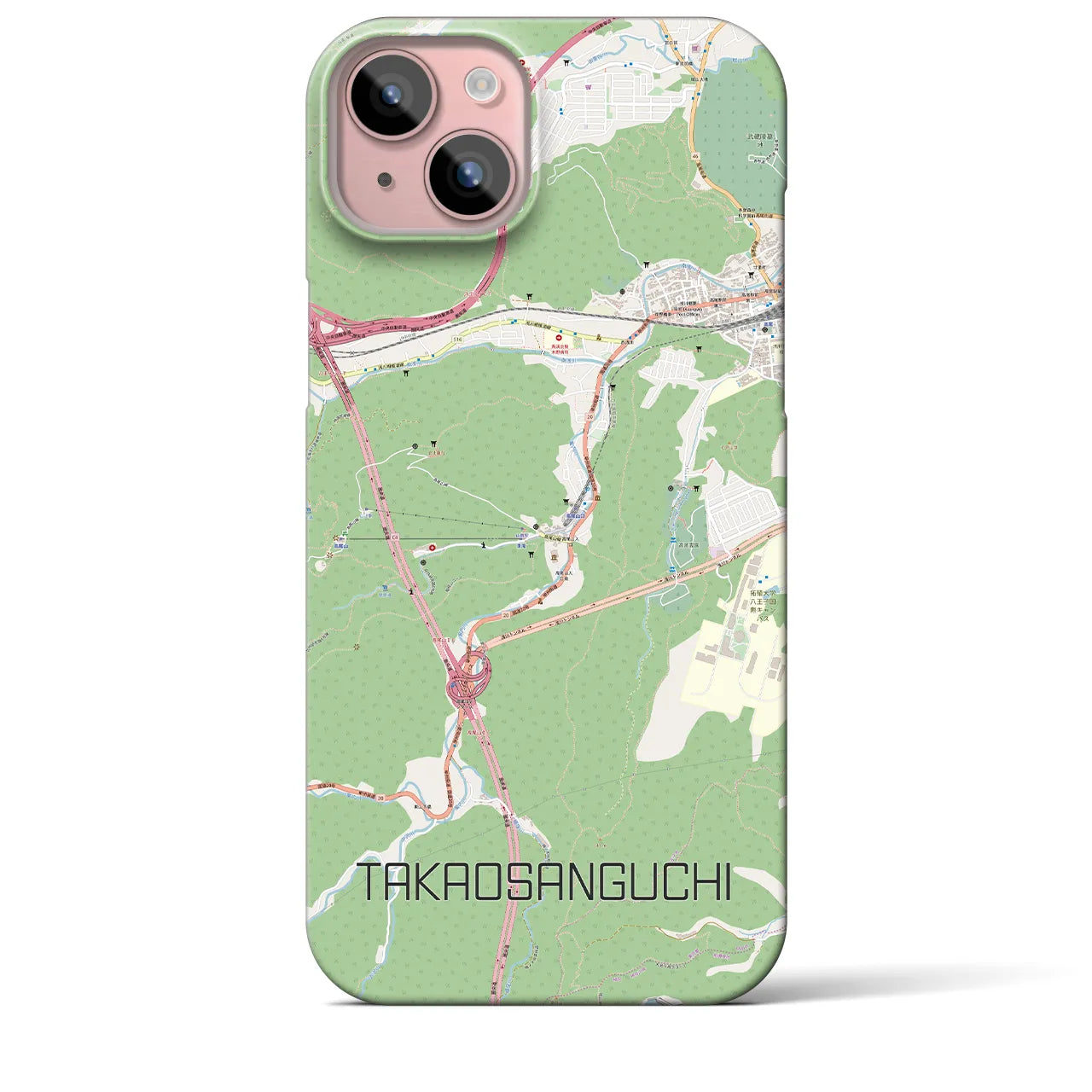 【高尾山口】地図柄iPhoneケース（バックカバータイプ・ナチュラル）iPhone 15 Plus 用