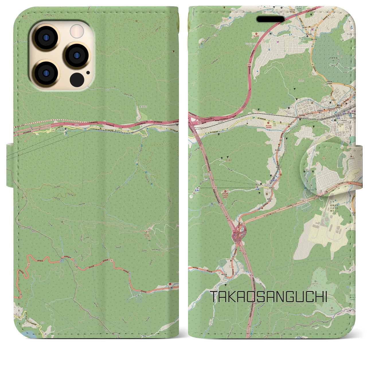 【高尾山口】地図柄iPhoneケース（手帳両面タイプ・ナチュラル）iPhone 12 Pro Max 用