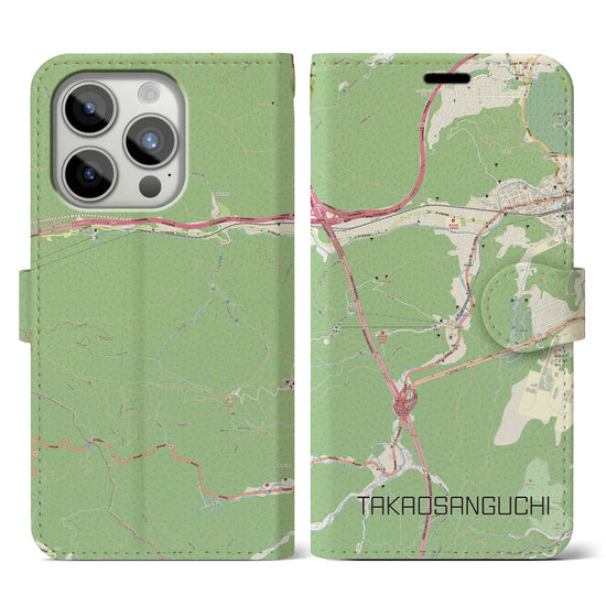 【高尾山口】地図柄iPhoneケース（手帳両面タイプ・ナチュラル）iPhone 15 Pro 用