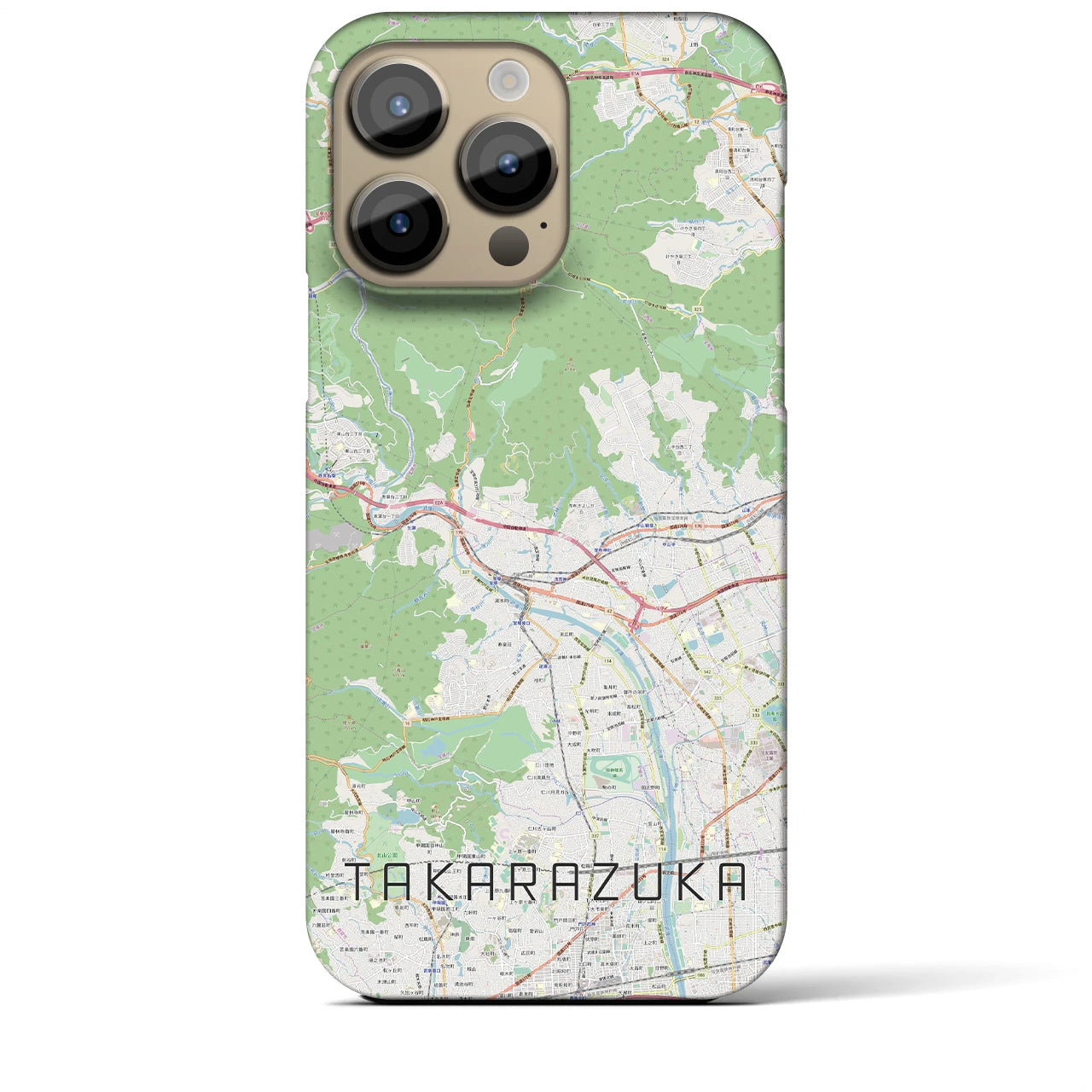【宝塚】地図柄iPhoneケース（バックカバータイプ・ナチュラル）iPhone 14 Pro Max 用