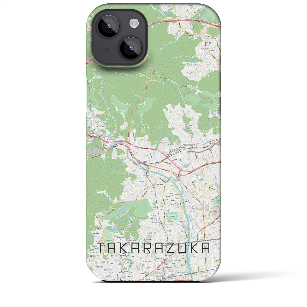 【宝塚】地図柄iPhoneケース（バックカバータイプ・ナチュラル）iPhone 14 Plus 用