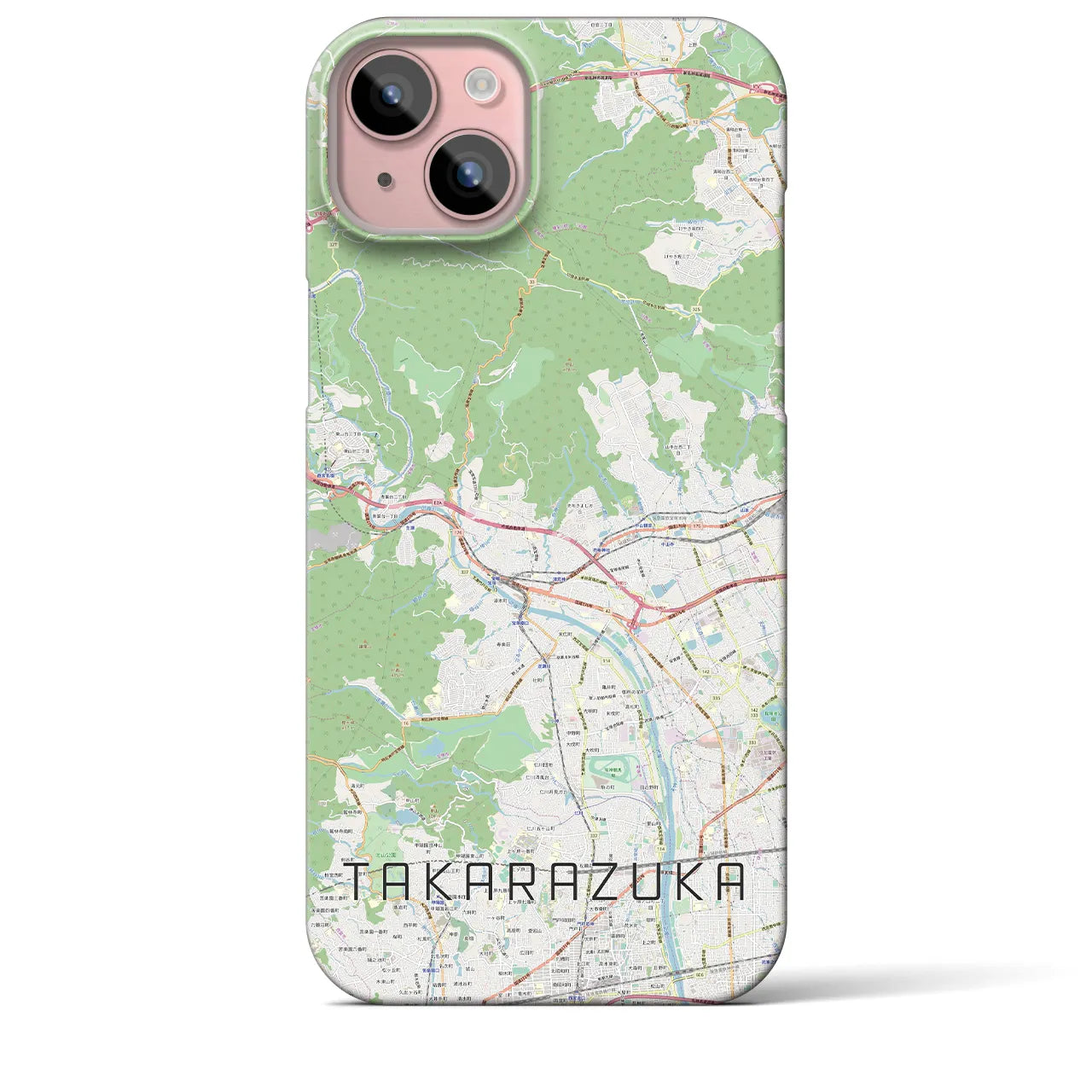 【宝塚】地図柄iPhoneケース（バックカバータイプ・ナチュラル）iPhone 15 Plus 用