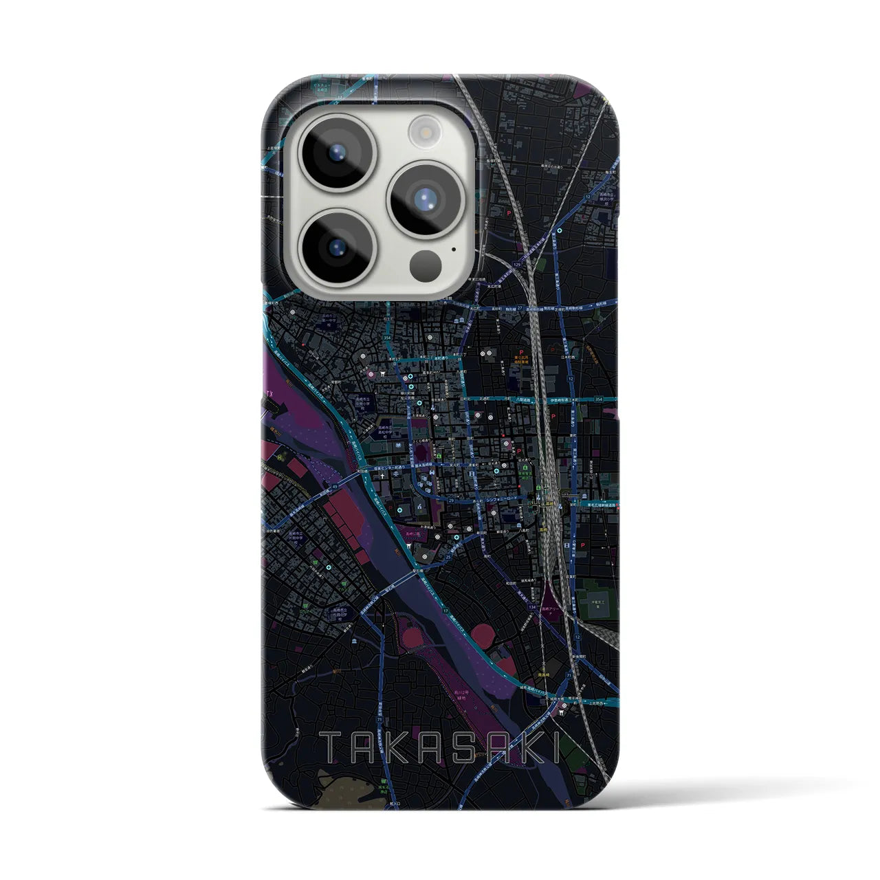 【高崎】地図柄iPhoneケース（バックカバータイプ・ブラック）iPhone 15 Pro 用