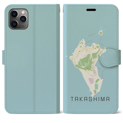 【高島（長崎県）】地図柄iPhoneケース（手帳タイプ）ナチュラル・iPhone 11 Pro Max 用