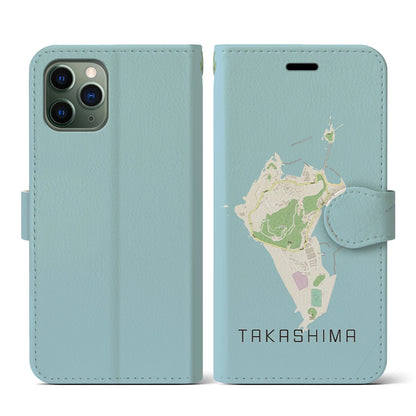 【高島（長崎県）】地図柄iPhoneケース（手帳タイプ）ナチュラル・iPhone 11 Pro 用