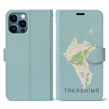 【高島（長崎県）】地図柄iPhoneケース（手帳タイプ）ナチュラル・iPhone 12 / 12 Pro 用
