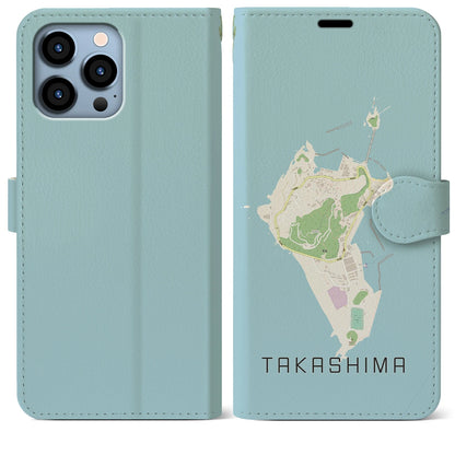 【高島（長崎県）】地図柄iPhoneケース（手帳タイプ）ナチュラル・iPhone 13 Pro Max 用