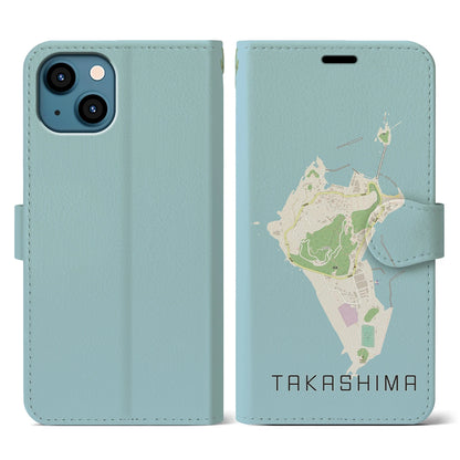 【高島（長崎県）】地図柄iPhoneケース（手帳タイプ）ナチュラル・iPhone 13 用