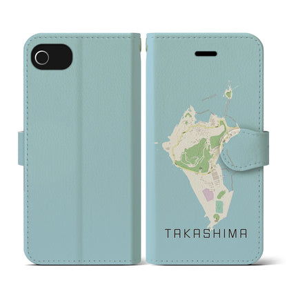 【高島（長崎県）】地図柄iPhoneケース（手帳タイプ）ナチュラル・iPhone SE（第3 / 第2世代） / 8 / 7 / 6s / 6 用