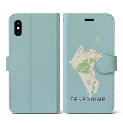 【高島（長崎県）】地図柄iPhoneケース（手帳タイプ）ナチュラル・iPhone XS / X 用