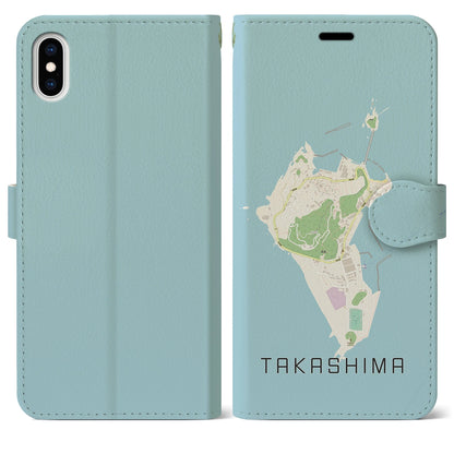 【高島（長崎県）】地図柄iPhoneケース（手帳タイプ）ナチュラル・iPhone XS Max 用