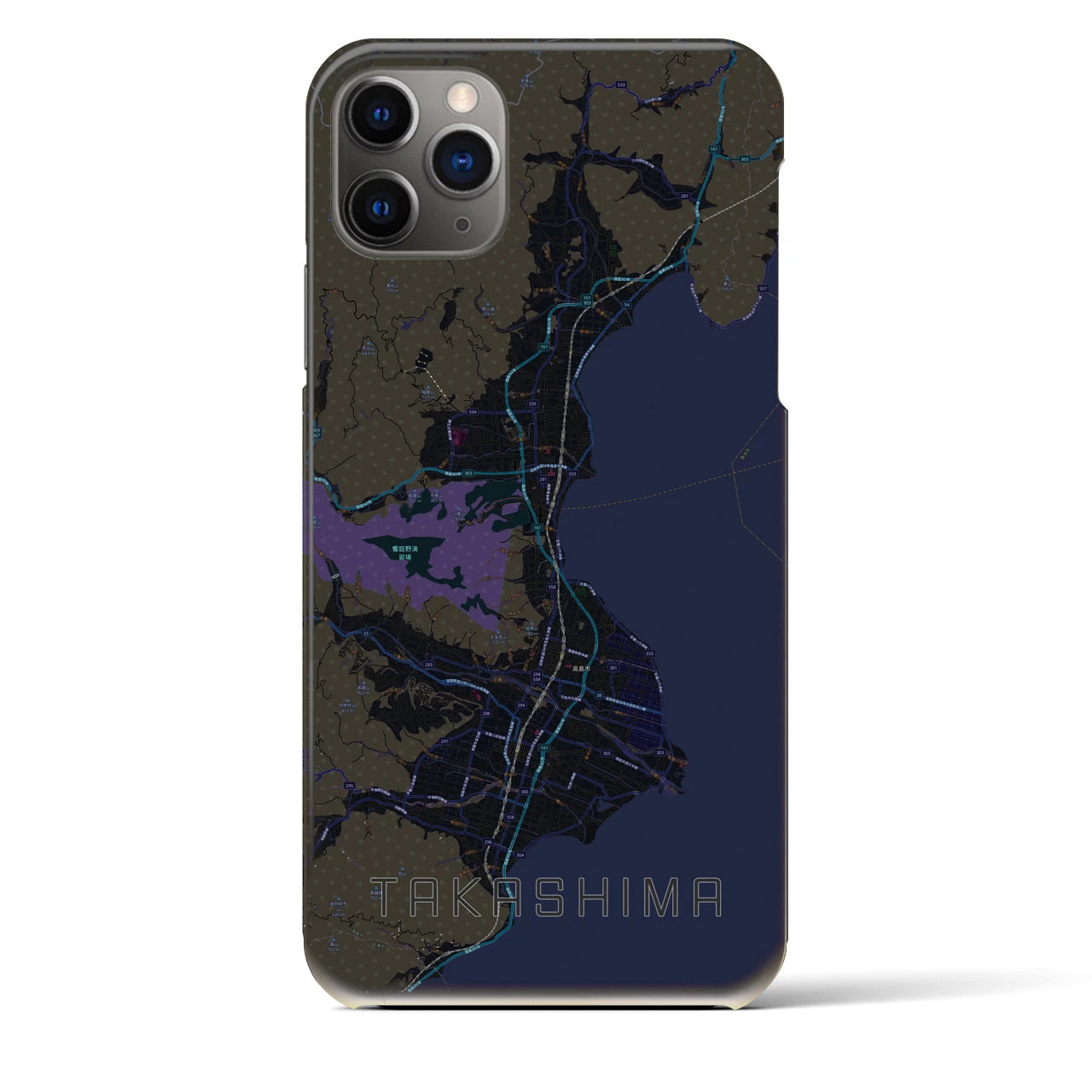 【高島】地図柄iPhoneケース（バックカバータイプ・ブラック）iPhone 11 Pro Max 用