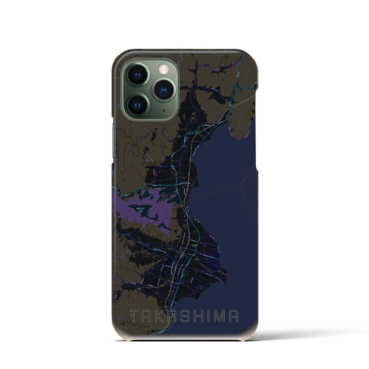 【高島】地図柄iPhoneケース（バックカバータイプ・ブラック）iPhone 11 Pro 用
