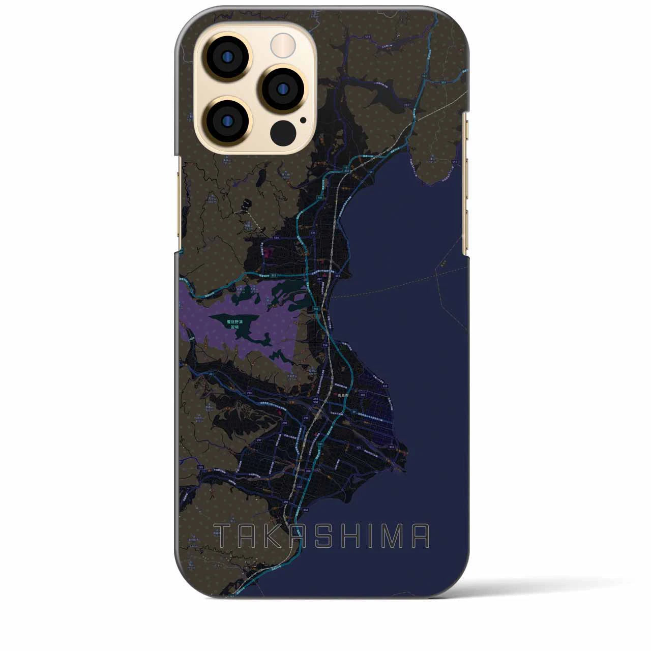 【高島】地図柄iPhoneケース（バックカバータイプ・ブラック）iPhone 12 Pro Max 用
