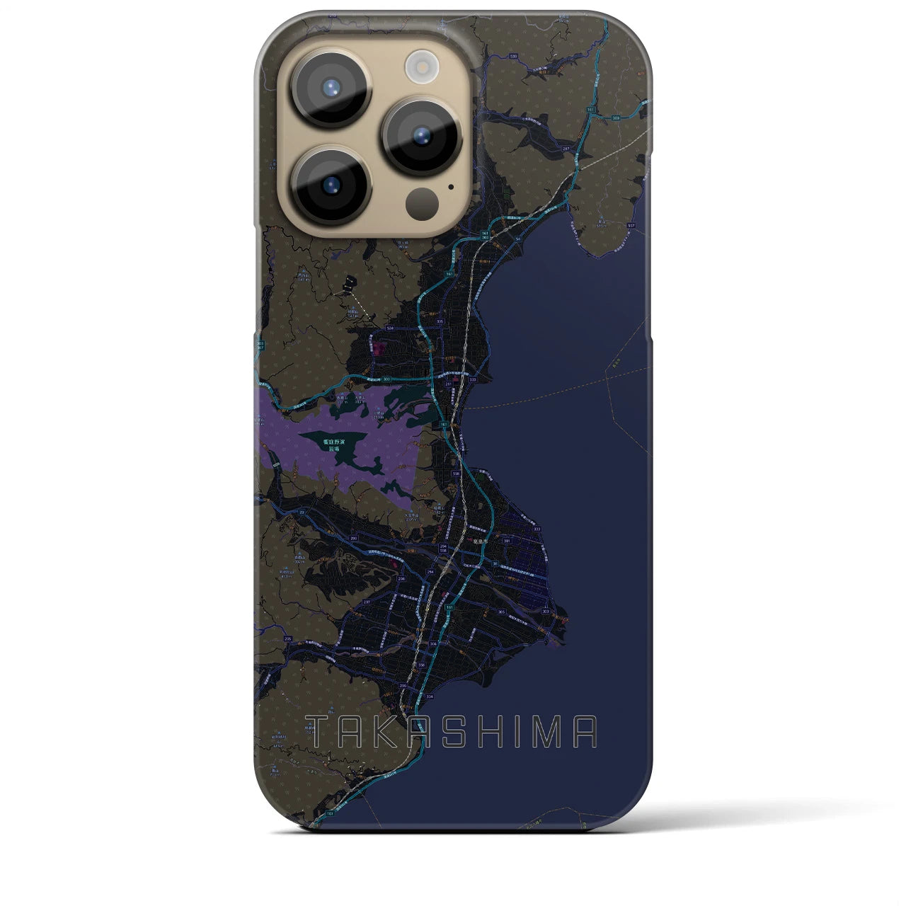 【高島】地図柄iPhoneケース（バックカバータイプ・ブラック）iPhone 14 Pro Max 用