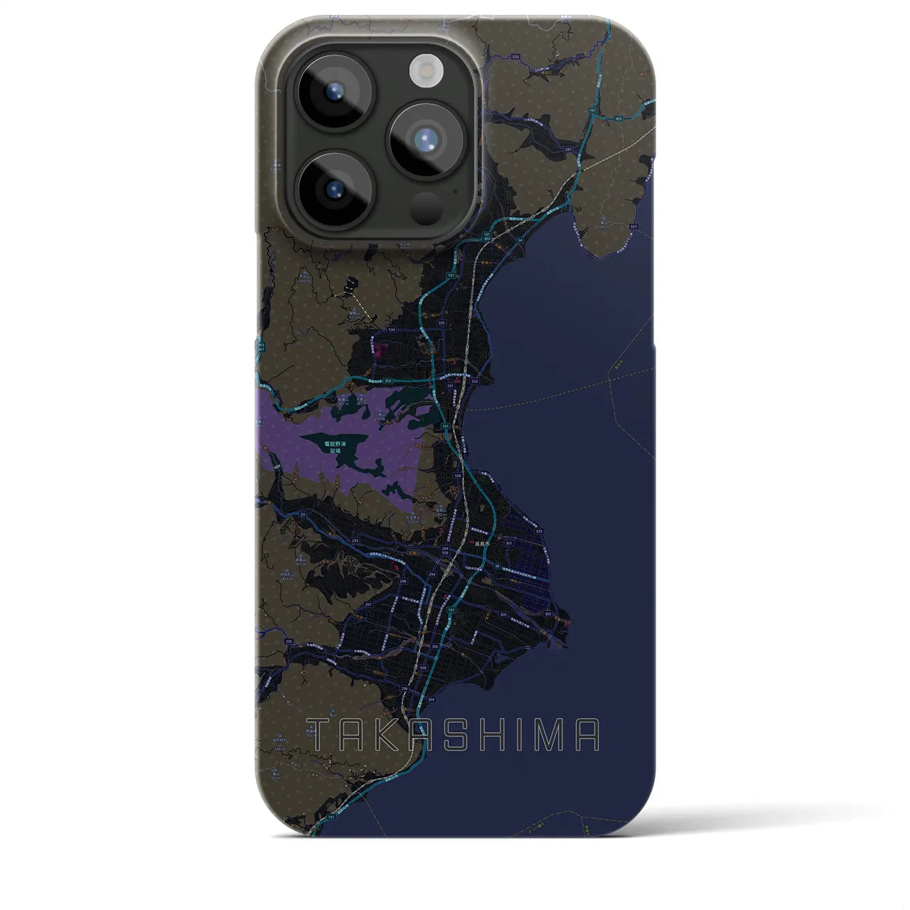 【高島】地図柄iPhoneケース（バックカバータイプ・ブラック）iPhone 15 Pro Max 用