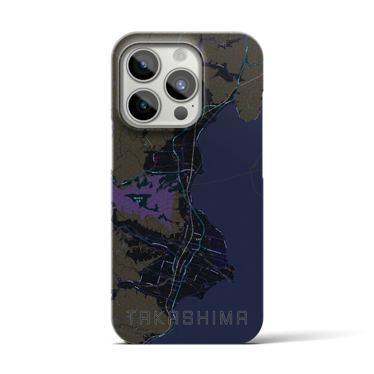 【高島】地図柄iPhoneケース（バックカバータイプ・ブラック）iPhone 15 Pro 用