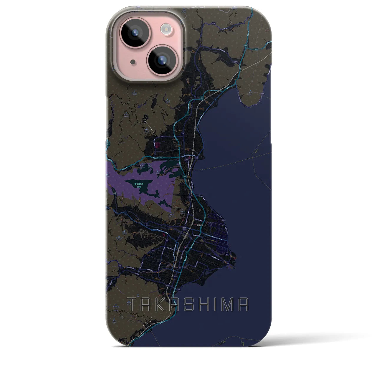 【高島】地図柄iPhoneケース（バックカバータイプ・ブラック）iPhone 15 Plus 用