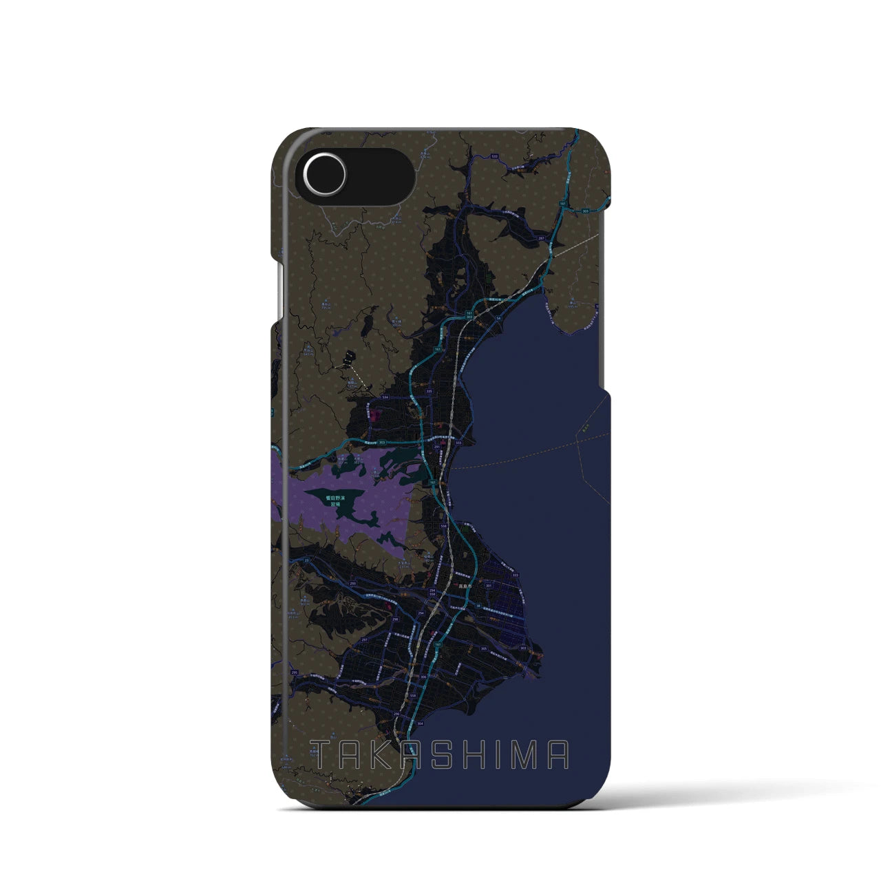 【高島】地図柄iPhoneケース（バックカバータイプ・ブラック）iPhone SE（第3 / 第2世代） / 8 / 7 / 6s / 6 用