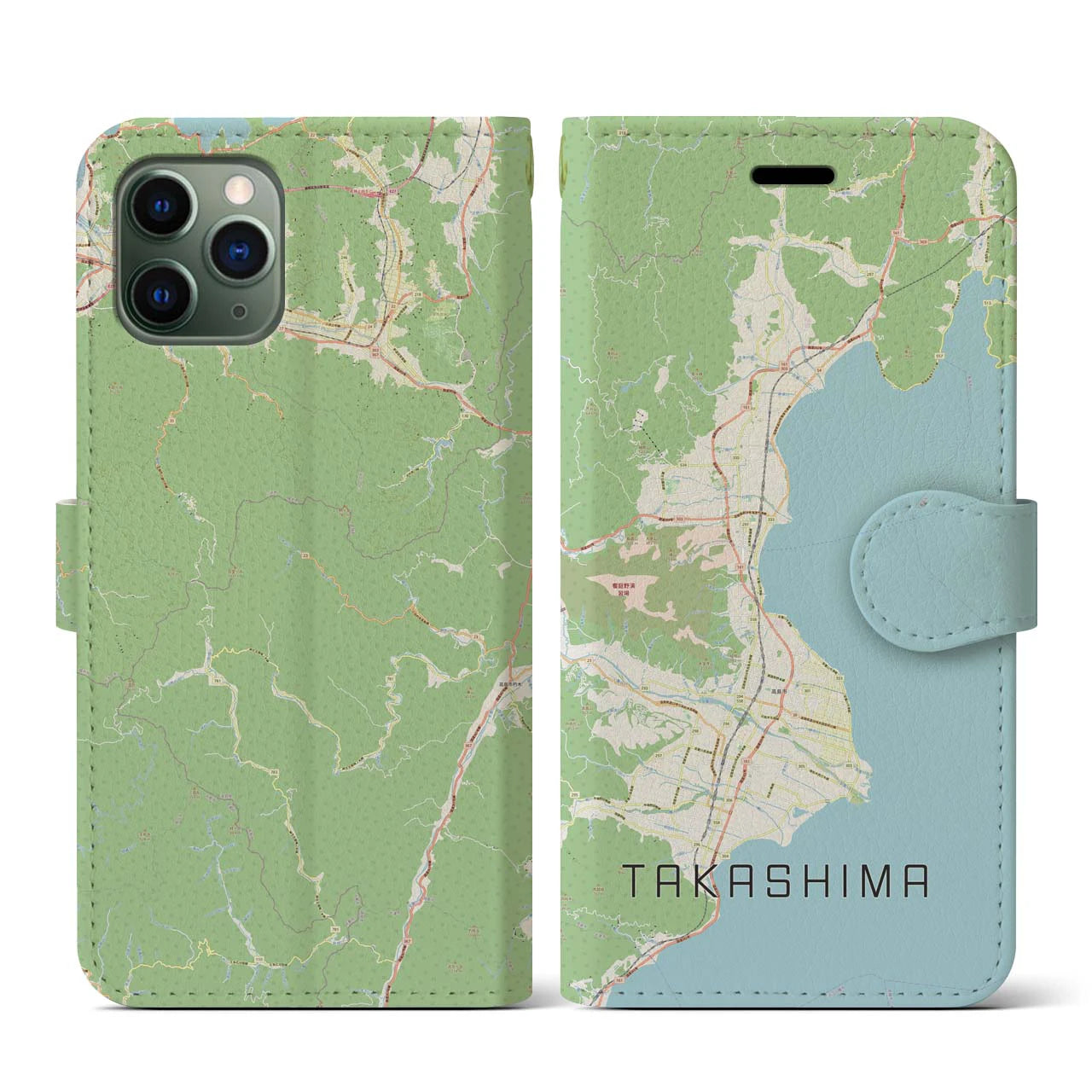 【高島】地図柄iPhoneケース（手帳両面タイプ・ナチュラル）iPhone 11 Pro 用