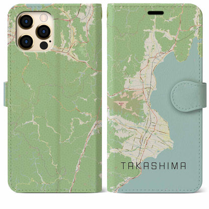 【高島（滋賀県）】地図柄iPhoneケース（手帳タイプ）ナチュラル・iPhone 12 Pro Max 用