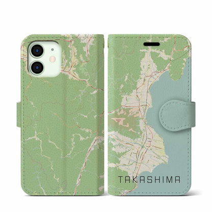 【高島（滋賀県）】地図柄iPhoneケース（手帳タイプ）ナチュラル・iPhone 12 mini 用