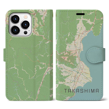 【高島（滋賀県）】地図柄iPhoneケース（手帳タイプ）ナチュラル・iPhone 13 Pro 用