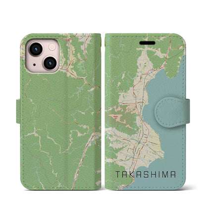 【高島（滋賀県）】地図柄iPhoneケース（手帳タイプ）ナチュラル・iPhone 13 mini 用