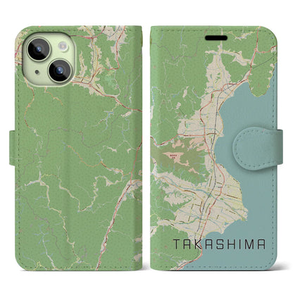 【高島（滋賀県）】地図柄iPhoneケース（手帳タイプ）ナチュラル・iPhone 15 用
