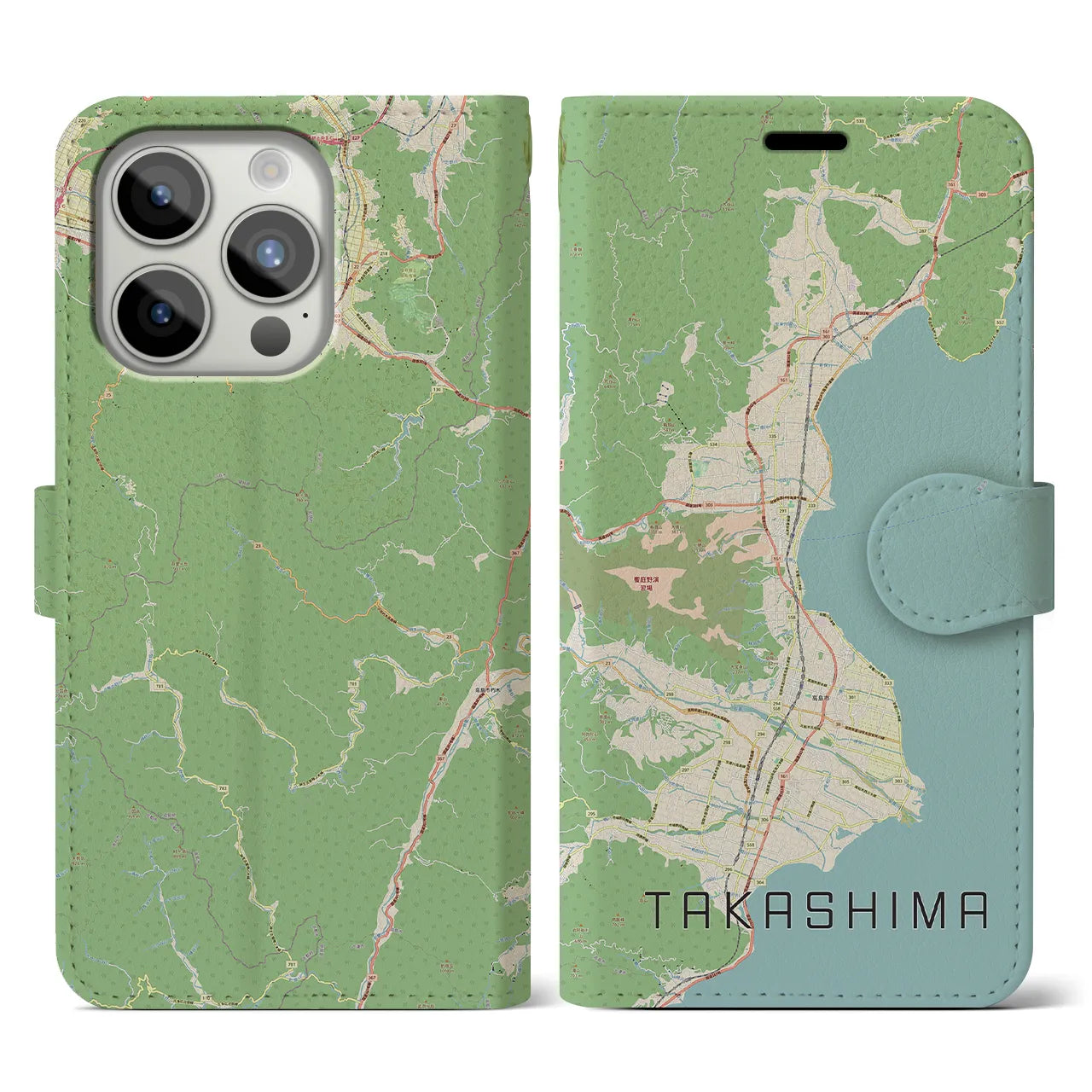 【高島】地図柄iPhoneケース（手帳両面タイプ・ナチュラル）iPhone 15 Pro 用