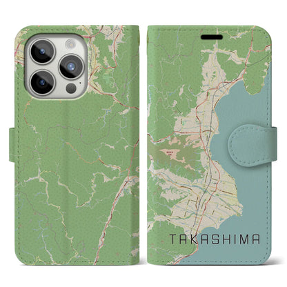 【高島（滋賀県）】地図柄iPhoneケース（手帳タイプ）ナチュラル・iPhone 15 Pro 用
