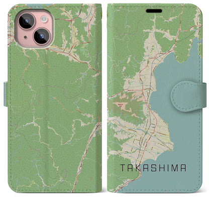 【高島（滋賀県）】地図柄iPhoneケース（手帳タイプ）ナチュラル・iPhone 15 Plus 用