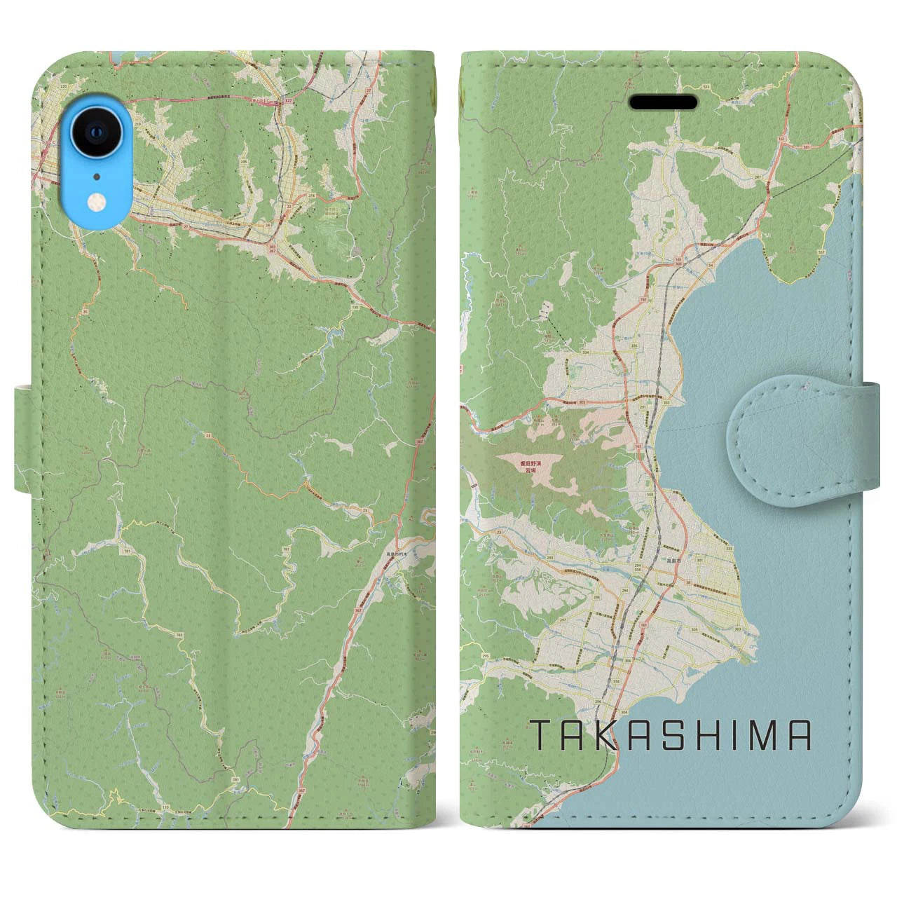 【高島】地図柄iPhoneケース（手帳両面タイプ・ナチュラル）iPhone XR 用